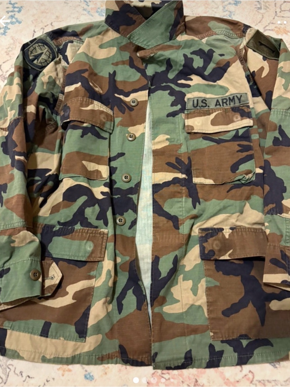 U.S. Army Camouflage Field Jacket - Green/Brown Woodland. Men’s size Large.